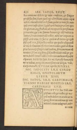 Iac. Sadoleti S. R. E. Cardinalis, Epistolarum Liber XIIII.