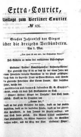 Extra-Courier, Beilage zum Berliner Courier No. 676