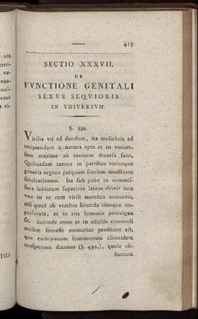 Sectio XXXVII. De Functione Genitali Sexus Sequioris in universum