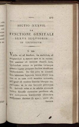 Sectio XXXVII. De Functione Genitali Sexus Sequioris in universum