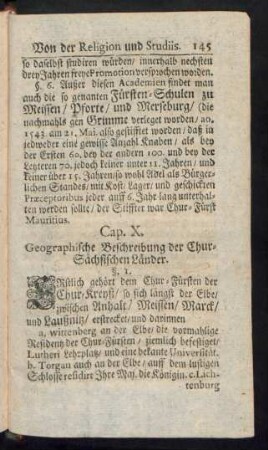 Cap. X. Geographische Beschreibung der Chur-Sächsischen Länder.