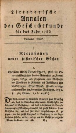 Litterarische Annalen der Geschichtkunde in und außer Teutschland : für das Jahr .... 7. 1786 (1787)