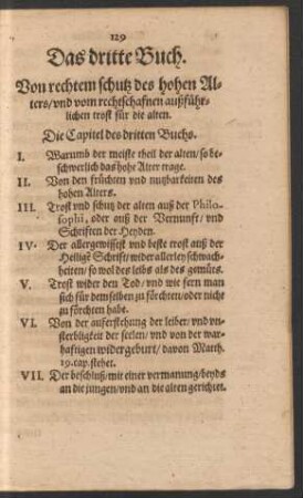 Die Capitel des dritten Buchs.