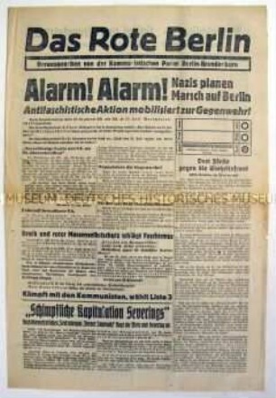 Sonderausgabe der kommunistischen Wochenzeitung (?) "Das Rote Berlin" zur Reichstagswahl im Juli 1932