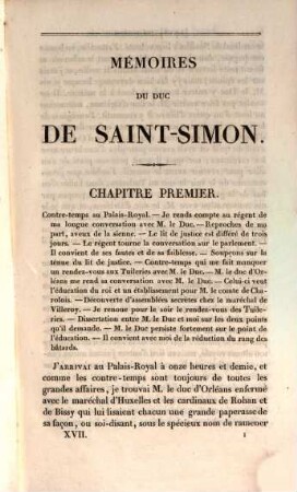 Mémoires complets et authentiques du Duc de Saint-Simon sur le siècle de Louis XIV et la régence. 17