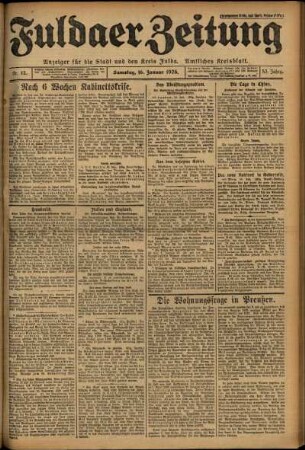 Erste Ausgabe vom Samstag, den 16. Januar 1926.