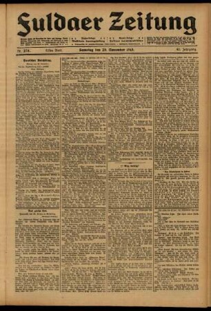 Erste Ausgabe vom Samstag, den 29. November 1913.