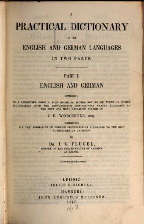 Praktisches englisch-deutsches und deutsch-englisches Wörterbuch : in zwei Theilen, 1. Englisch-Deutsch