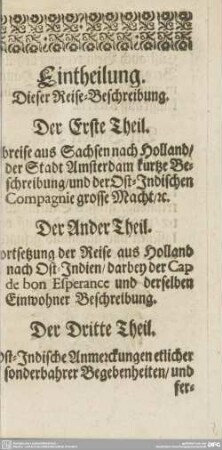 Eintheilung. Dieser Reise-Beschreibung.