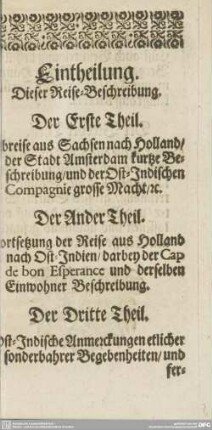 Eintheilung. Dieser Reise-Beschreibung.