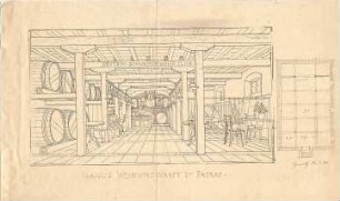 Thiersch, August ; Reiseskizzen - Weinwirtschaft in Patras (Grundriss, Perspektive)