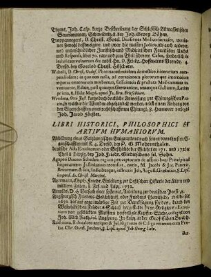 Libri Historici, Philosophici Et Artium Humaniorum.