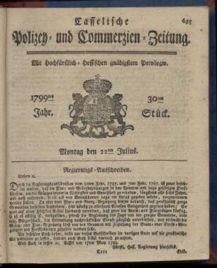 30tes Stueck, Montag den 22ten Julius 1799
