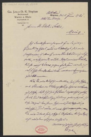 Brief an B. Schott's Söhne : 01.06.1921