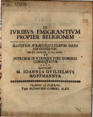 De Ivribvs Emigrantivm Propter Religionem
