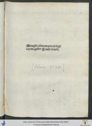 Menghi cōmentaria in logica[m] magistri Pauli veneti