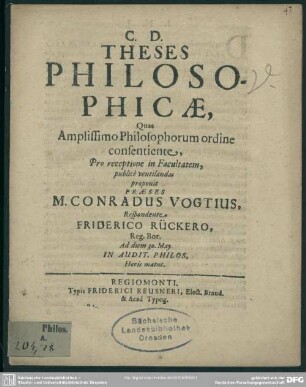 Theses Philosophicae : quas amplissimo philosophorum ordine consentiente