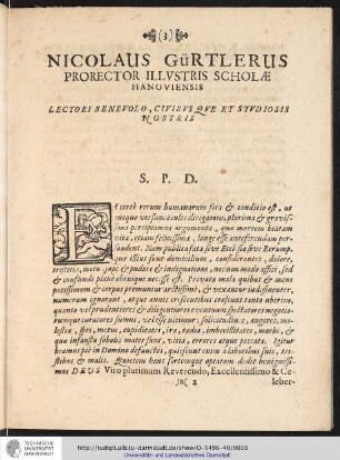 NICOLAUS GÜRTLERUS PRORECTOR ILLVSTRIS SCHOLAE HANOVIENSIS ...