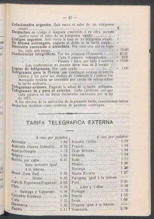 Tarifa telegráfica externa