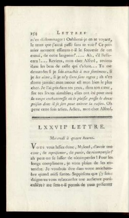 LXXVIIe Lettre. Mercredi à quatre heures.