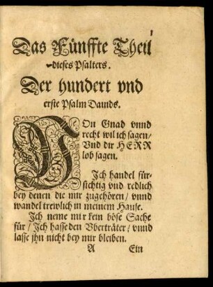 Das Fünffte Theil dieses Psalters.