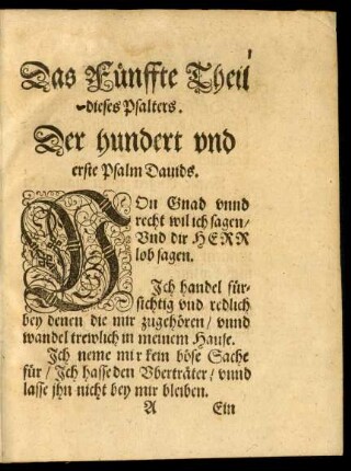 Das Fünffte Theil dieses Psalters.