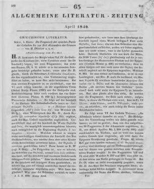 Die Fragmente der epischen Poesie der Griechen bis zur Zeit Alexander's des Grossen. Gesammelt von H. Düntzer. Köln: Eisen 1840 (Fortsetzung von Nr. 64)