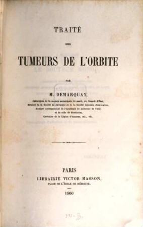 Traité des tumeurs de l'orbite