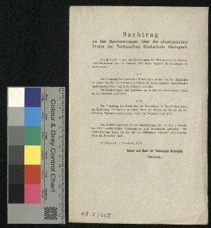 Nachtrag zu den Bestimmungen über die akademischen Preise der Technischen Hochschule Stuttgart (1919)