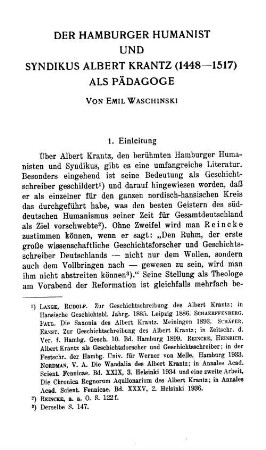 Der Hamburger Humanist und Syndikus Albert Krantz, 1448 - 1517, als Pädagoge.