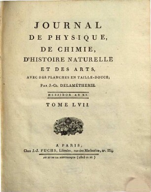 Journal de physique, de chimie et d'histoire naturelle. 57. 1803 = [T. 14]