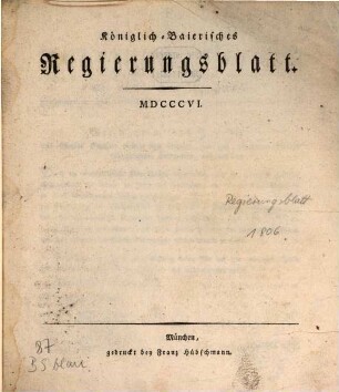 Königlich-Baierisches Regierungsblatt. 1806