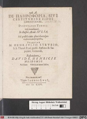De Plērophoria, Sive Certitudine Fidei Christianae, Disputatio Tertia