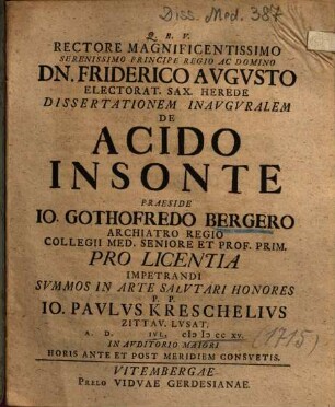 Dissertationem Inavgvralem De Acido Insonte