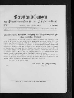 Bekanntmachung, betreffend Zulassung von Kriegsteilnehmern zur ersten juristischen Prüfung