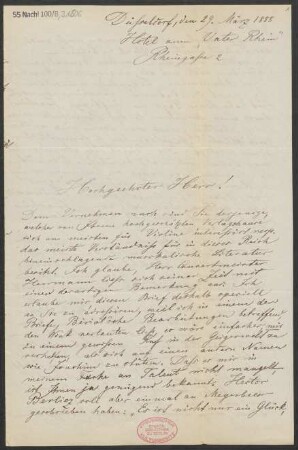 Brief an B. Schott's Söhne : 29.03.1888