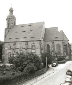 Dippoldiswalde. Stadtkirche St. Marien und St. Laurentius (um 1250). Ansicht von Südosten