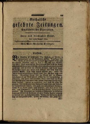 Zwey und dreißigstes Stück, den 11ten August 1792.