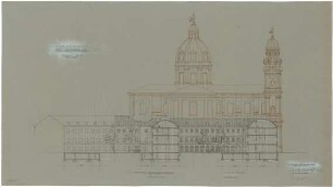 Gsaenger, Gustav; München, Theatinerstr.; Bayerisches Kultusministerium, Erweiterung - Erweiterungsbau, Endgültiges Vorprojekt (Schnitt)