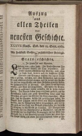 XXXVII. Nachl. Coburg, den 15. Sept. 1762.