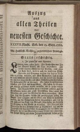XXXVII. Nachl. Coburg, den 15. Sept. 1762.