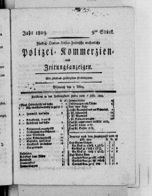 9tes Stück, Ausgabe vom 2. März 1803