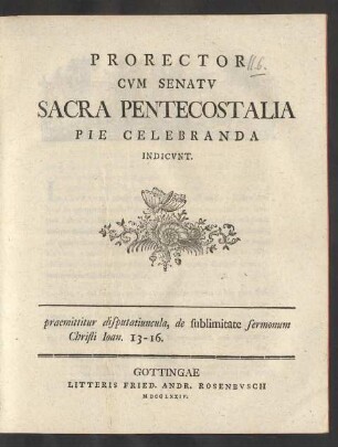 1774: Prorector Cvm Senatv Sacra Pentecostalia Pie Celebranda Indicvnt