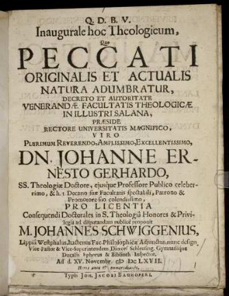 Inaugurale hoc Theologicum, Quo Peccati Originalis Et Actualis Natura Adumbratur