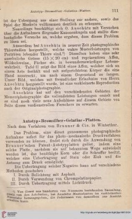 Autotyp-Bromsilber-Gelatine-Platten: Nach dem Verfahren von Brunner & Cie. in Winterthur