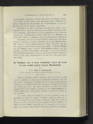 Di Paludisme dans la Gréce Continentale depuis les temps les plus reculés jusqu´a l´époque Macédonienne.