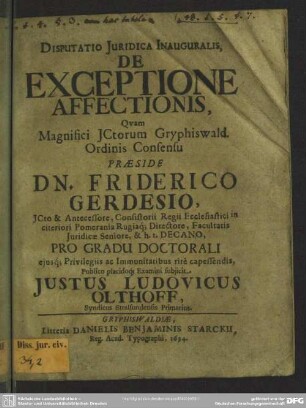 Disputatio de exceptione affectionis