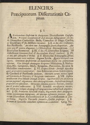 Elenchus Praecipuorum Dissertationis Capitum
