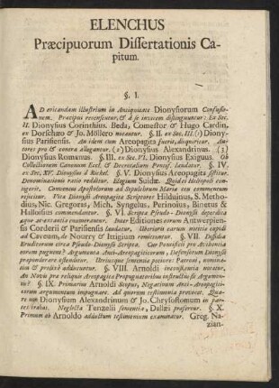 Elenchus Praecipuorum Dissertationis Capitum