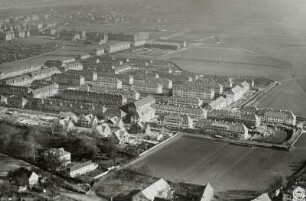 Dresden-Gruna. Siedlung des Bauvereins Gartenheim (1920-1926; P. Beck). Luftbild-Schrägaufnahme von Westen